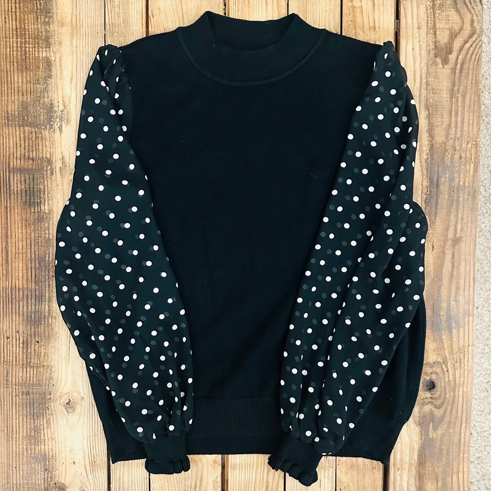 Nanette Nanette Lepore Womens Black Polka Dot Sheer Balloon Sleeve Sweater Large